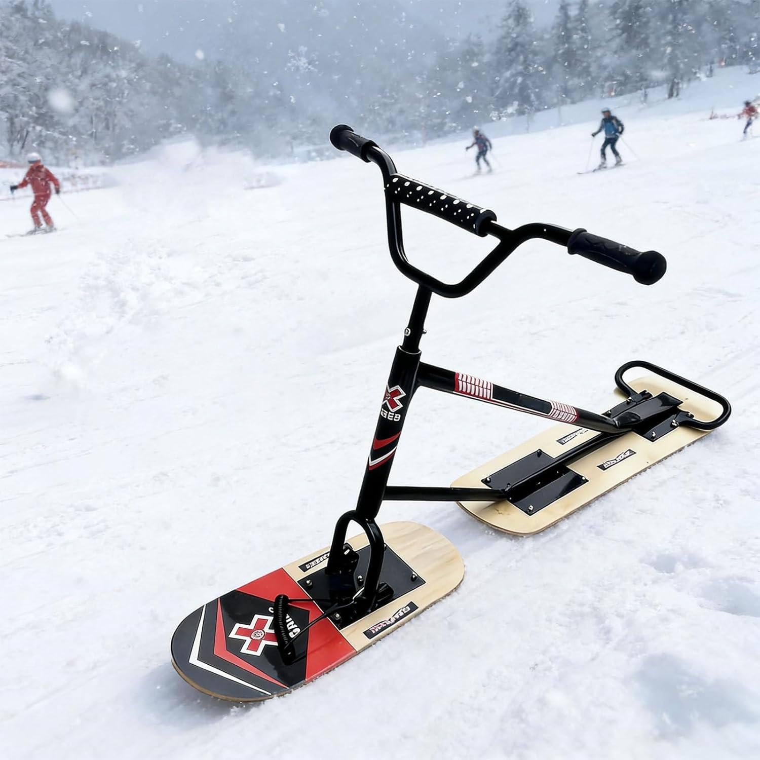Trottinette d'hiver pour enfants et adultes, luge à neige, luge à neige à 360 °, facile à utiliser, avec guidon antidérapant, ski tout-terrain, pour débutants et confirmés