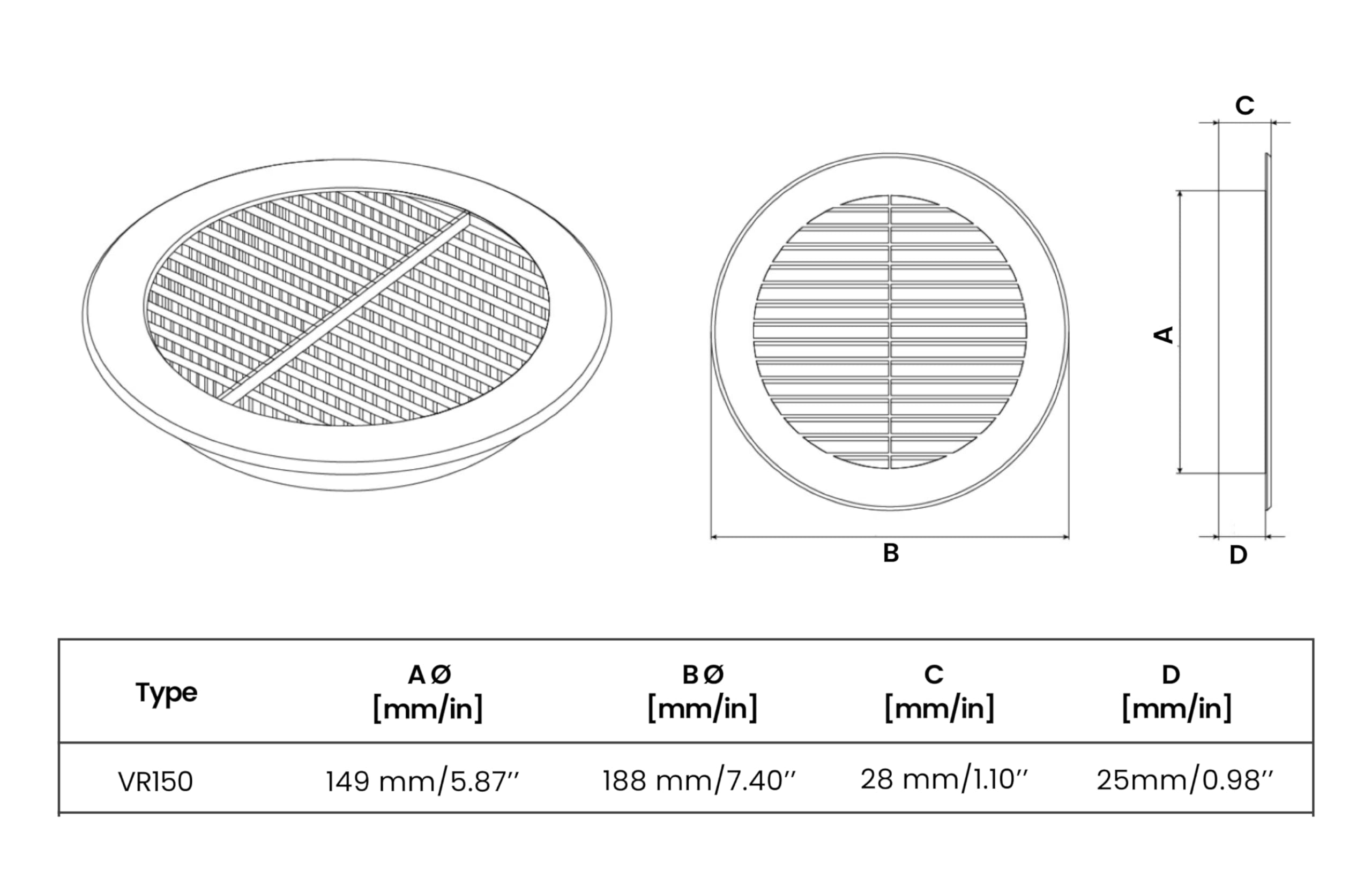 Griglia Ventilazione Ø 150 Mm PVC Marrone - Copertura Con Protezione Insetti - Foto 3