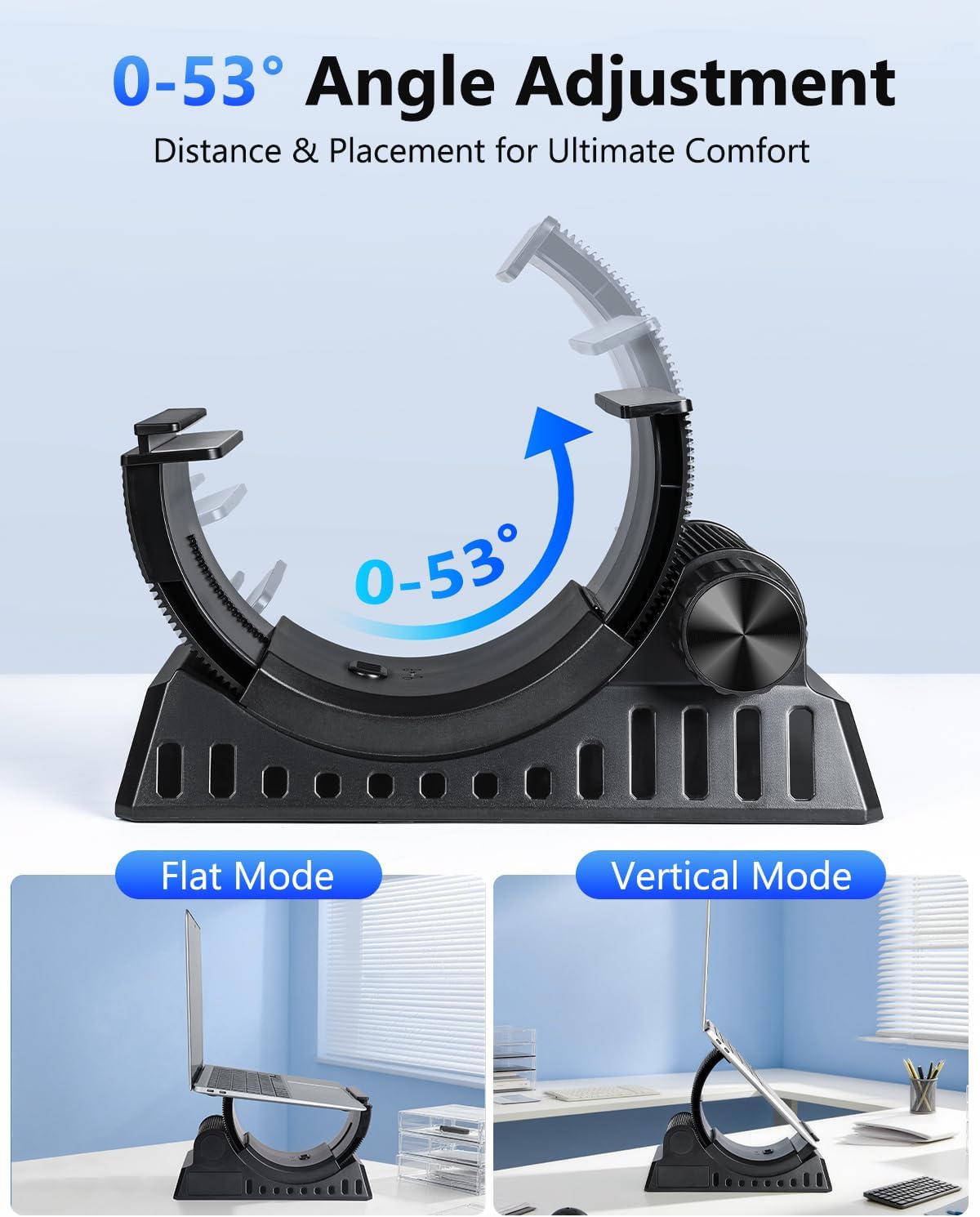 Laptop Stand for Desk, Height and Angle Adjustable, 2-in-1 Laptop Stand Vertical Laptop Stand with Innovative Half-Moon Shape, Heat Dissipation, Compatible with 13"-17.3" Laptops