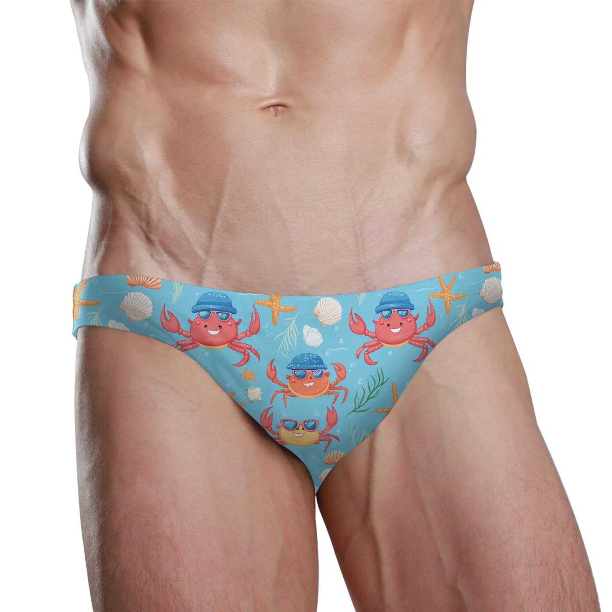 Cute Crab Mens Swimwear Swim Briefs Bikini Swimsuit for Summer Beach L B0404067