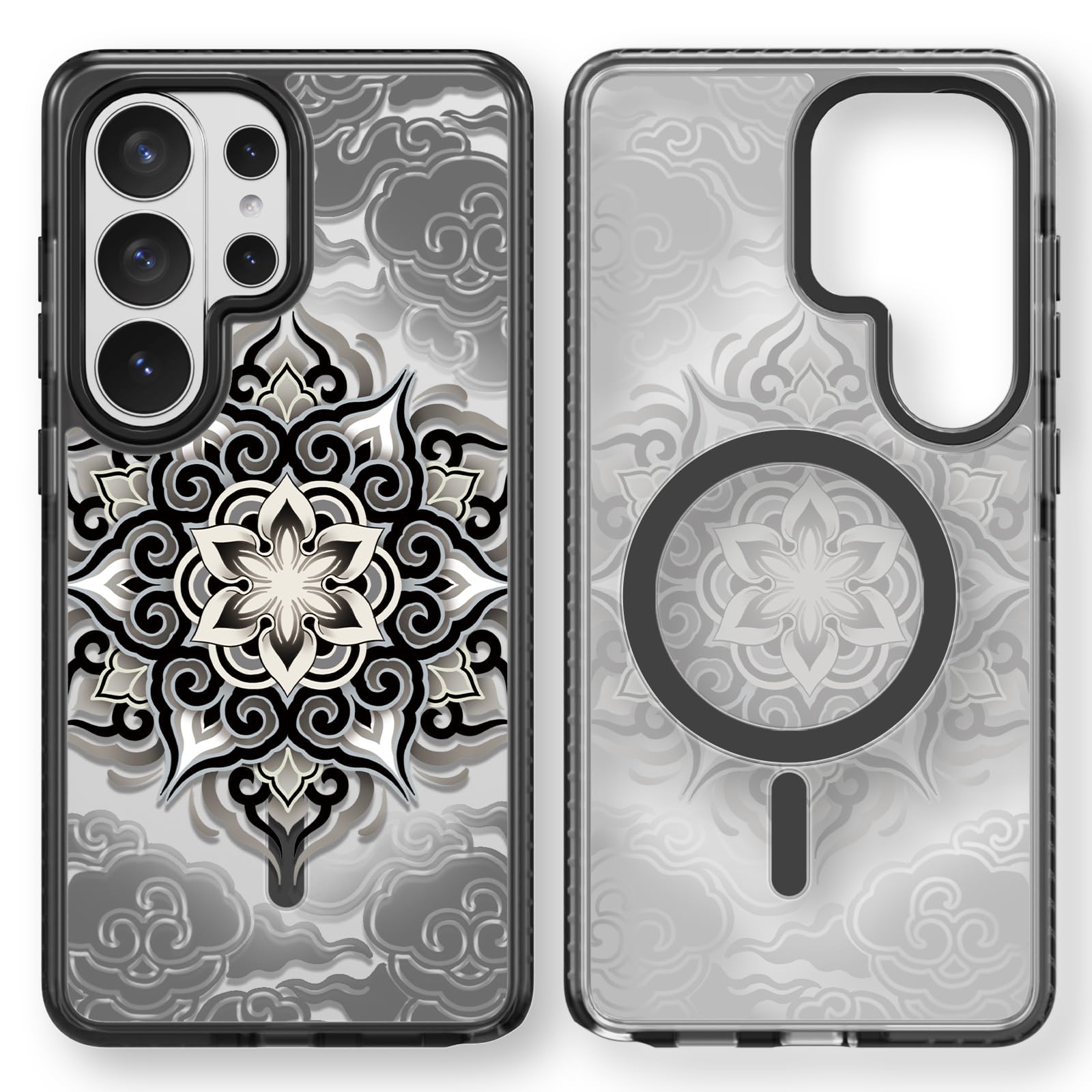 Rosarnnah for Samsung Galaxy S26 Ultra Case Aesthetic Black, Gray Mandala | Compatible with Magsafe 6.9" Phone Case, Cute Funny Pattern Design for Girls Women, Durable Shockproof 6.6ft Drop Protection Gray Mandala(M26U) Magnetic Case Samsung Galaxy S26 Ultra