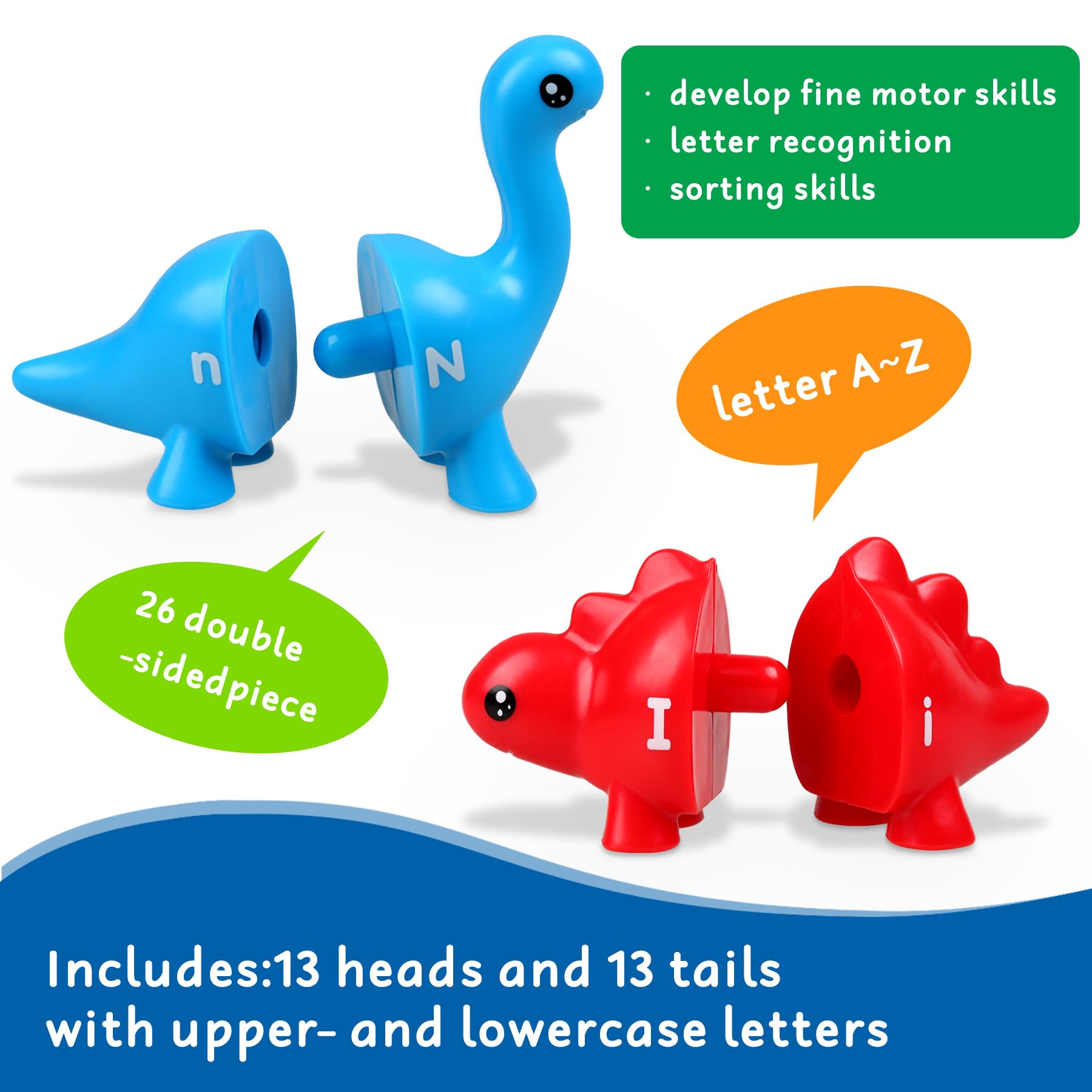 Anzimo - Juguete de dinosaurio Montessori para niños pequeños de 1, 2, 3, 4 años, regalo de cumpleaños, actividades de aprendizaje preescolar, aprendizaje al aire libre, viajes, juguete de última