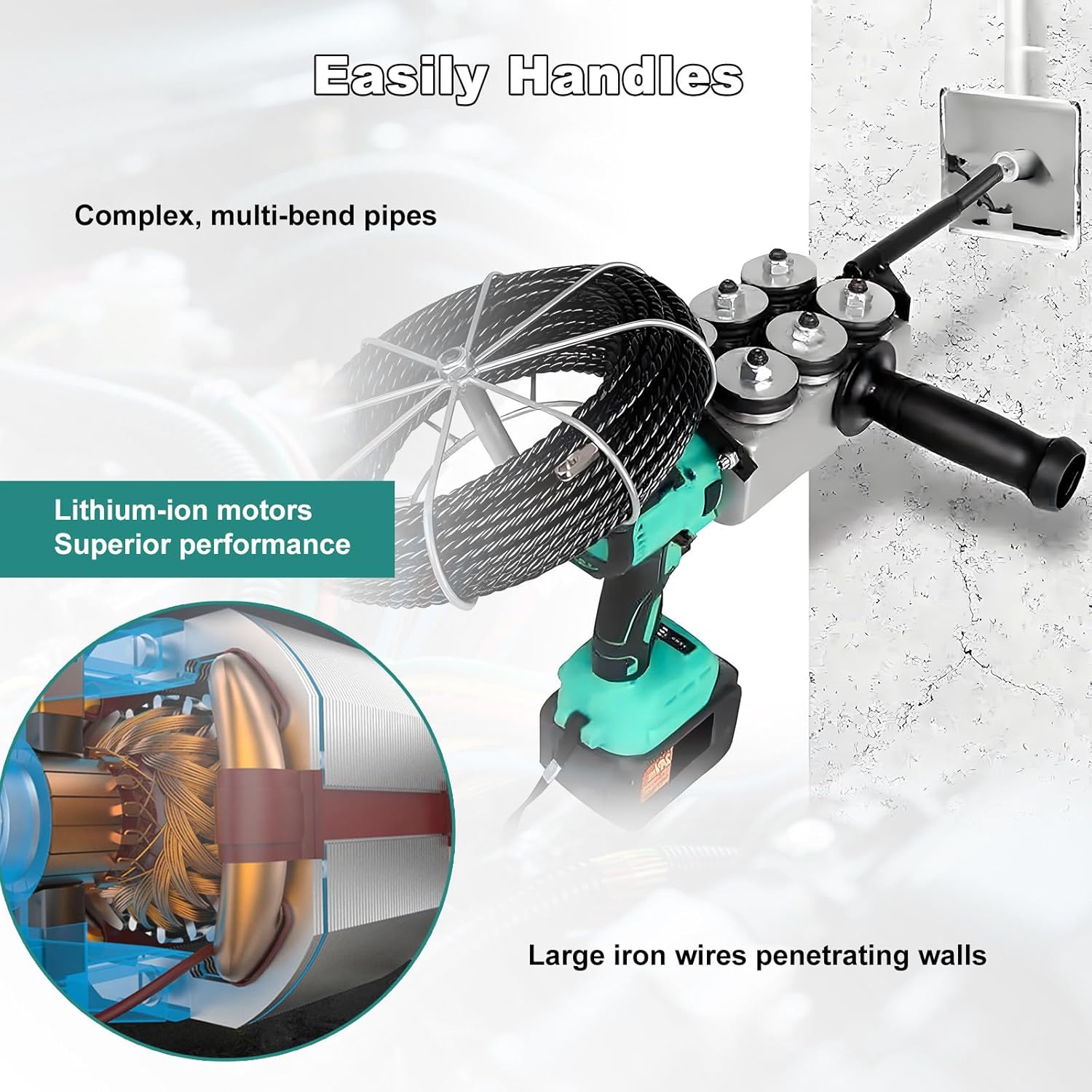 Automatic Fish Tape Tools,Wire Threading Electric Cable Lead Pipe Wearer Stringing Machine with Batteries,for Construction Hydropower Network Communication 2xbattery