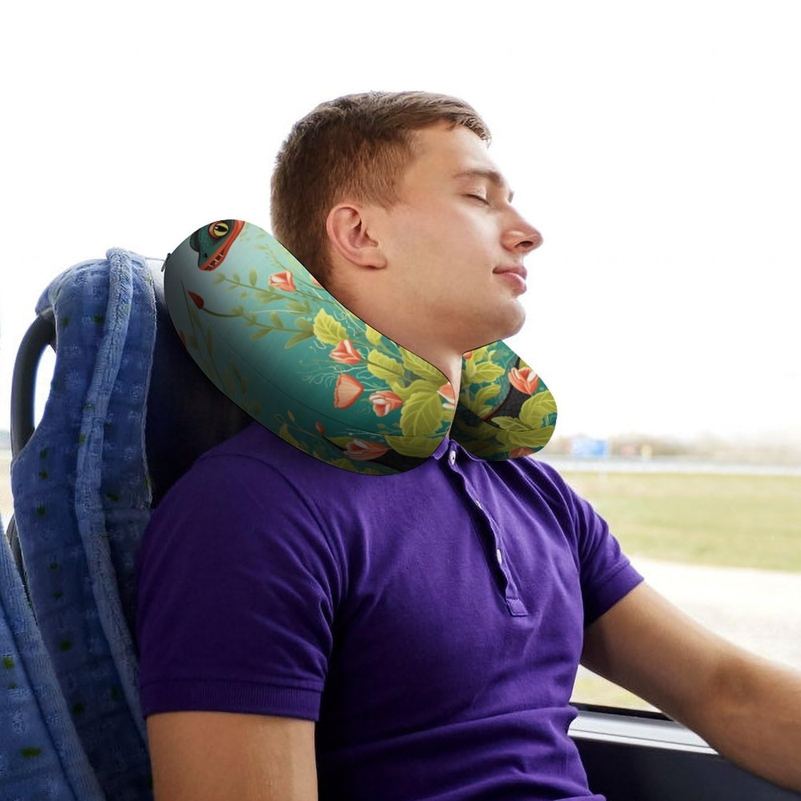 Almohada en forma de U de serpiente y flor, núcleo de almohada de espuma viscoelástica, cojín, proporciona apoyo para el cuello, almohada de viaje, adecuada para aviones, coches, hogares y