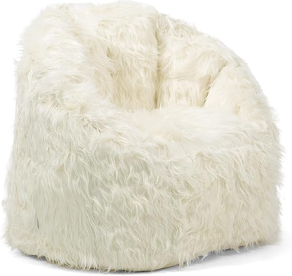 Big Joe Milano Bean Bag Chair, Ivory Shag Fur, Soft Faux