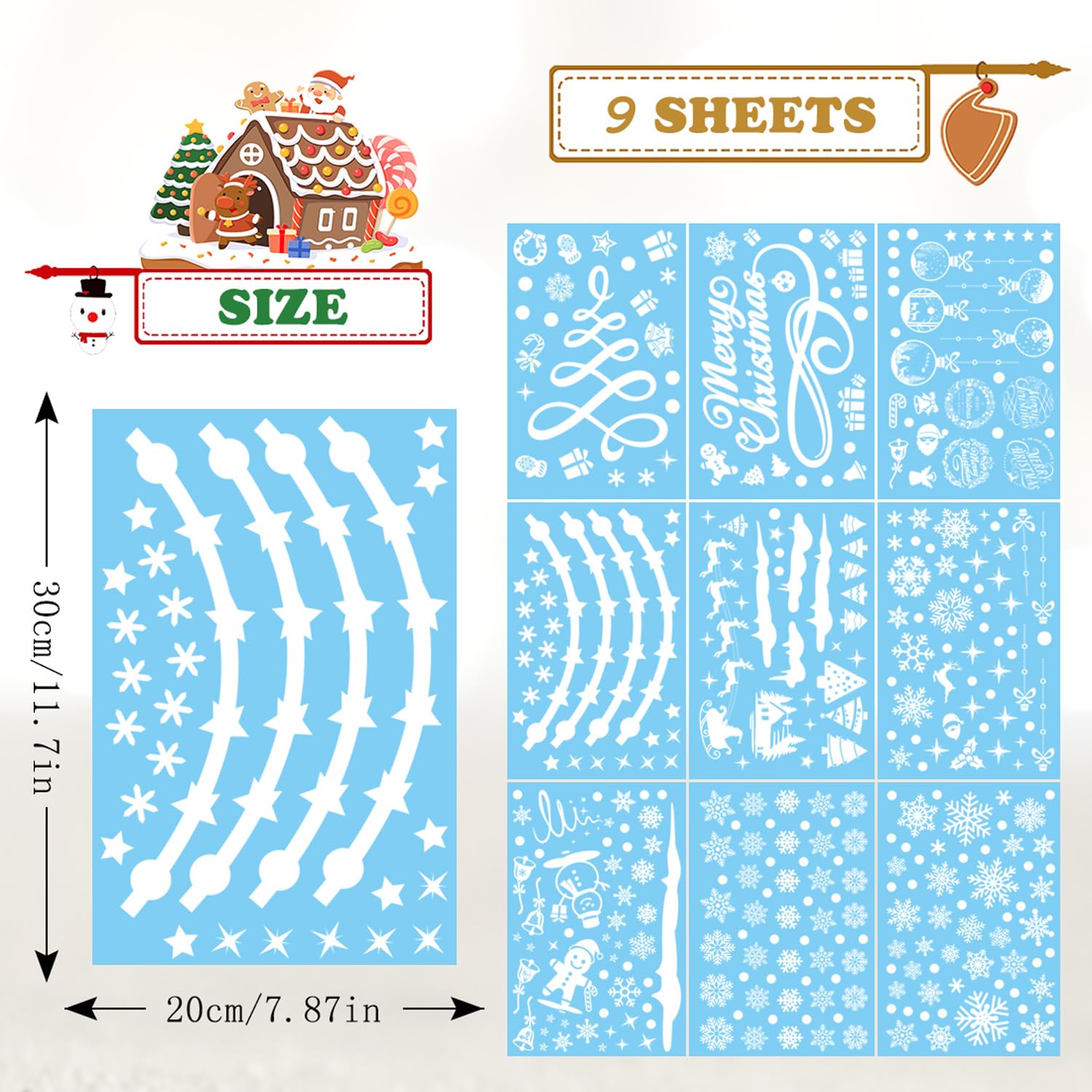 Pegatinas Navidad Para Ventanas - 9 Hojas Con Copos De Nieve, Renos Y Motivos Navideños, PVC Reutilizable