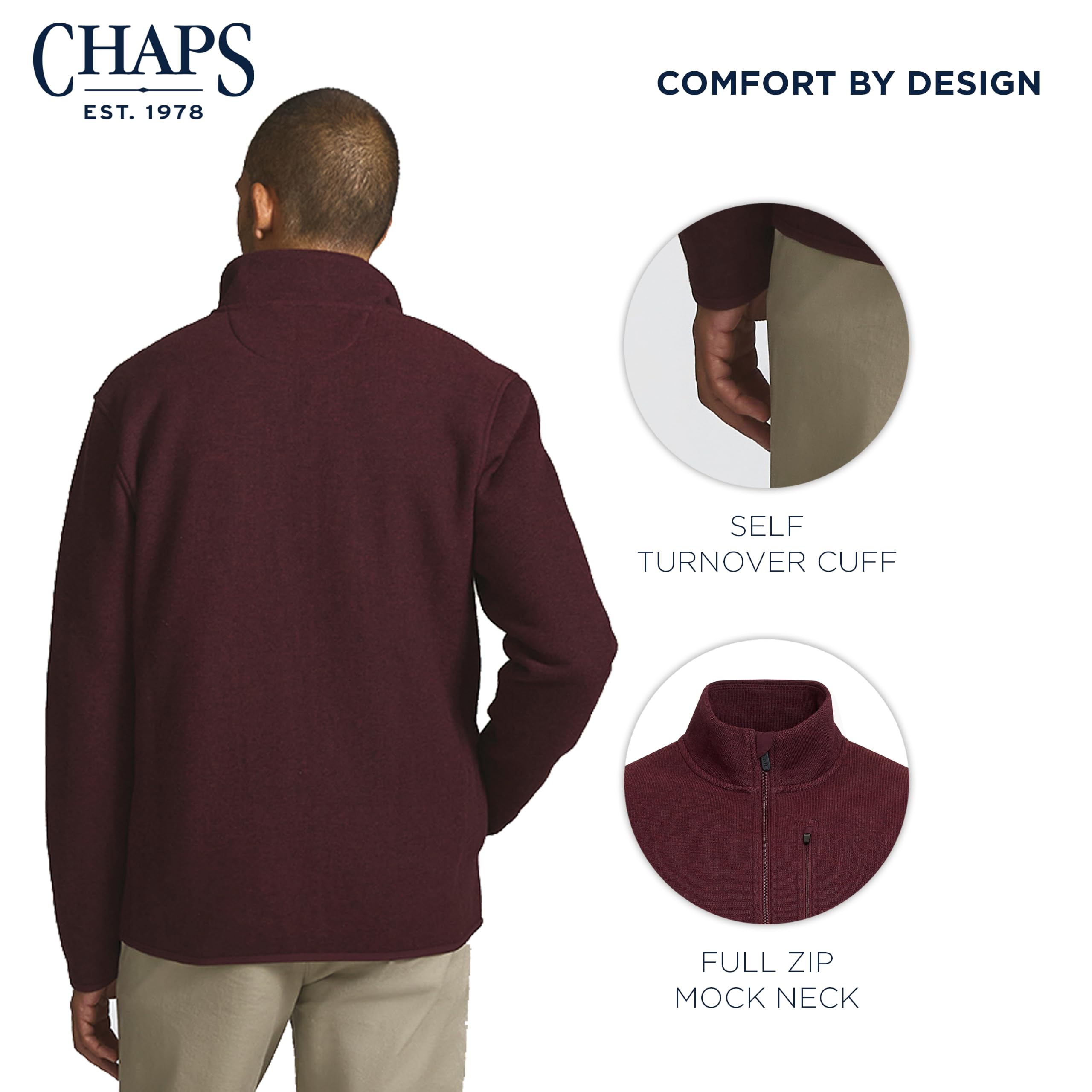 Chaps Norwell Herren-Fleecejacke mit durchgehendem Reißverschluss, Burgunderrot Heather, L