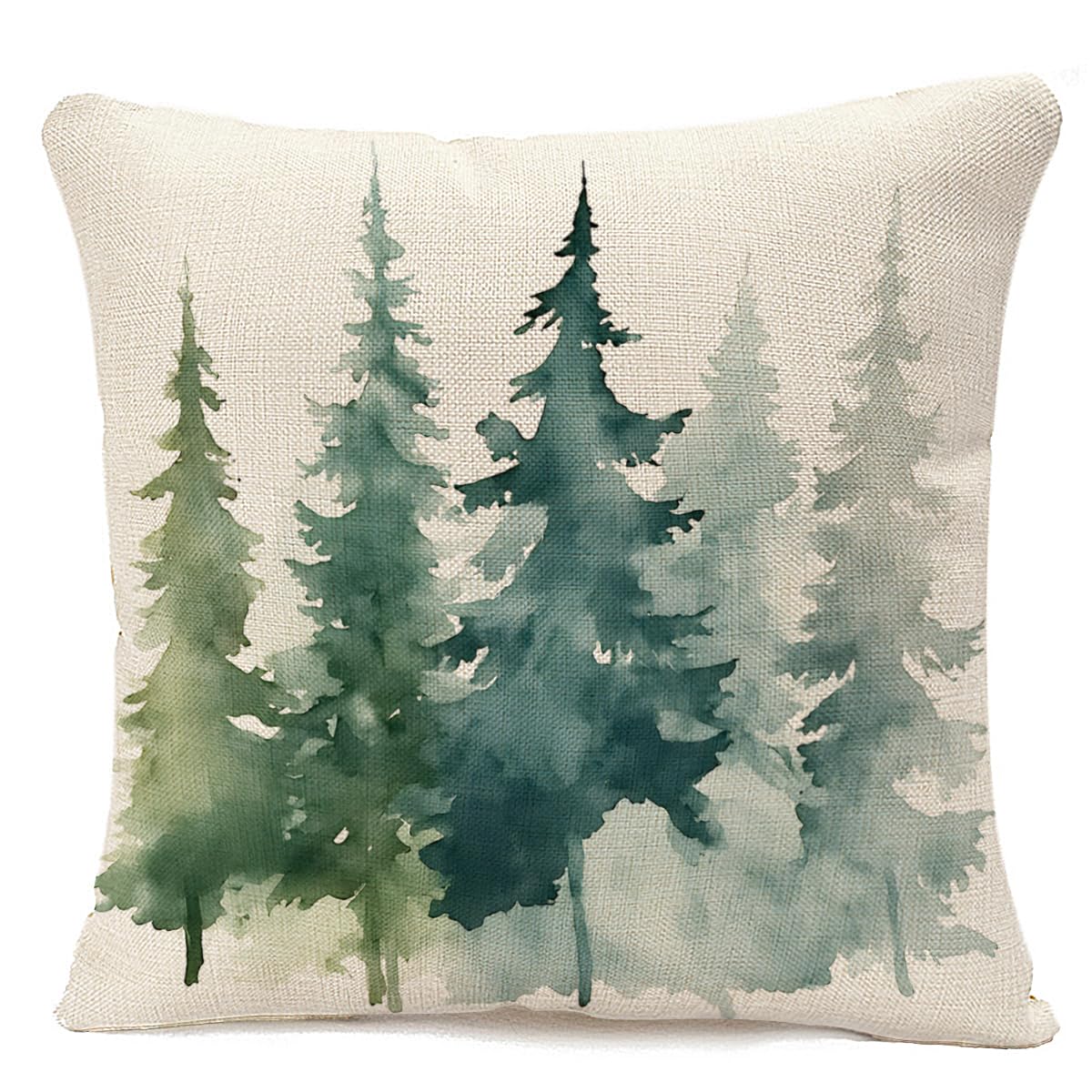IBILIU Watercolor Grey Fir Trees Throw Pillow Covers 18X18 Christmas Tree Green Cotton Linen Cushion Cases Decorative Pillow