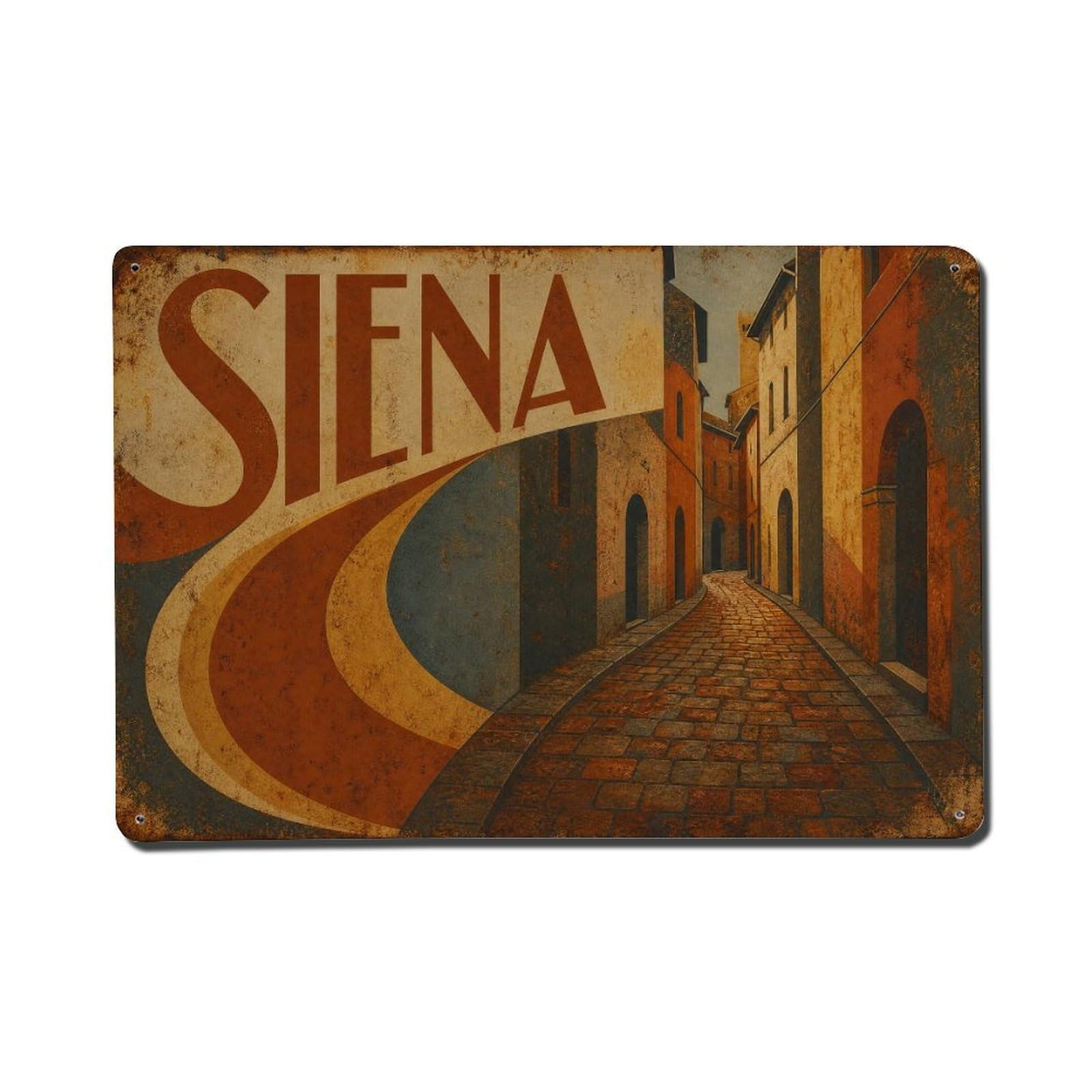 Huiyhb 8X12inch(20X30cm) Vintage Travel Siena Medieval Streets Cobblestone Alleys Metal Tin Sign