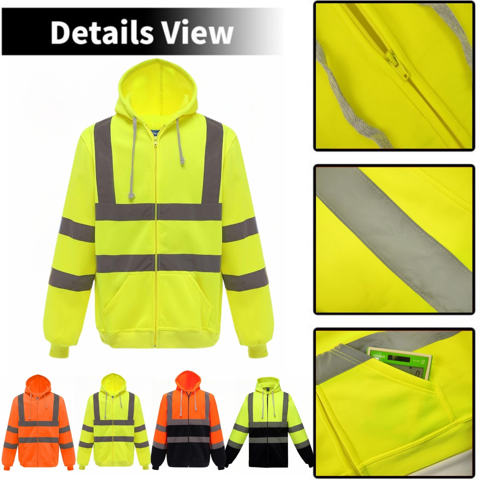 BIJUNDENG Custom Hi Vis Safety Hoodie Jacket Reflective Fleece Full Zip Hoodies Construction Work Jacket