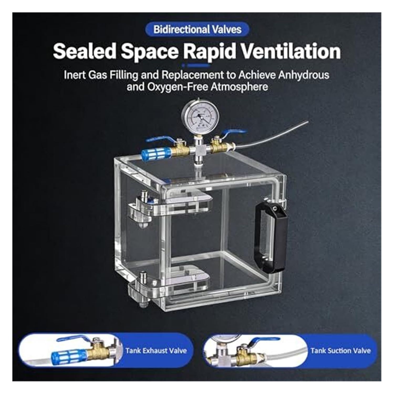 Vacuum Degassing Chamber, High Transparent Acrylic Degassing Box Kit with Pressure Gauge & 2-Way Valve, Fast Ventilation Strong Sealing Industrial Factory Degassing Tool