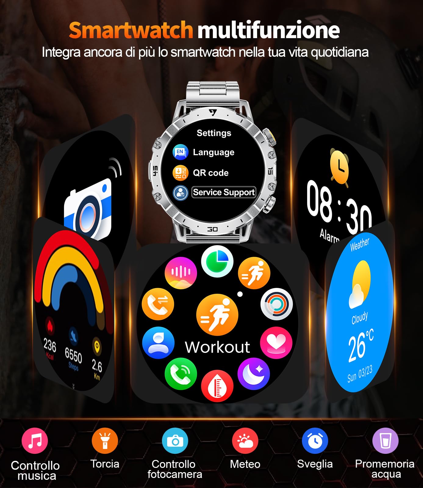 LIGE Smartwatch Uomo con 1000mAh/Torcia LED,Chiamata Bluetooth,1.7" Smart Watch Militare con 110+ Modalità Sportive,Impermeabile,Frequenza Cardiaca, Android iOS,3 Braccialetti+2 Caricabatterie,EF18-B