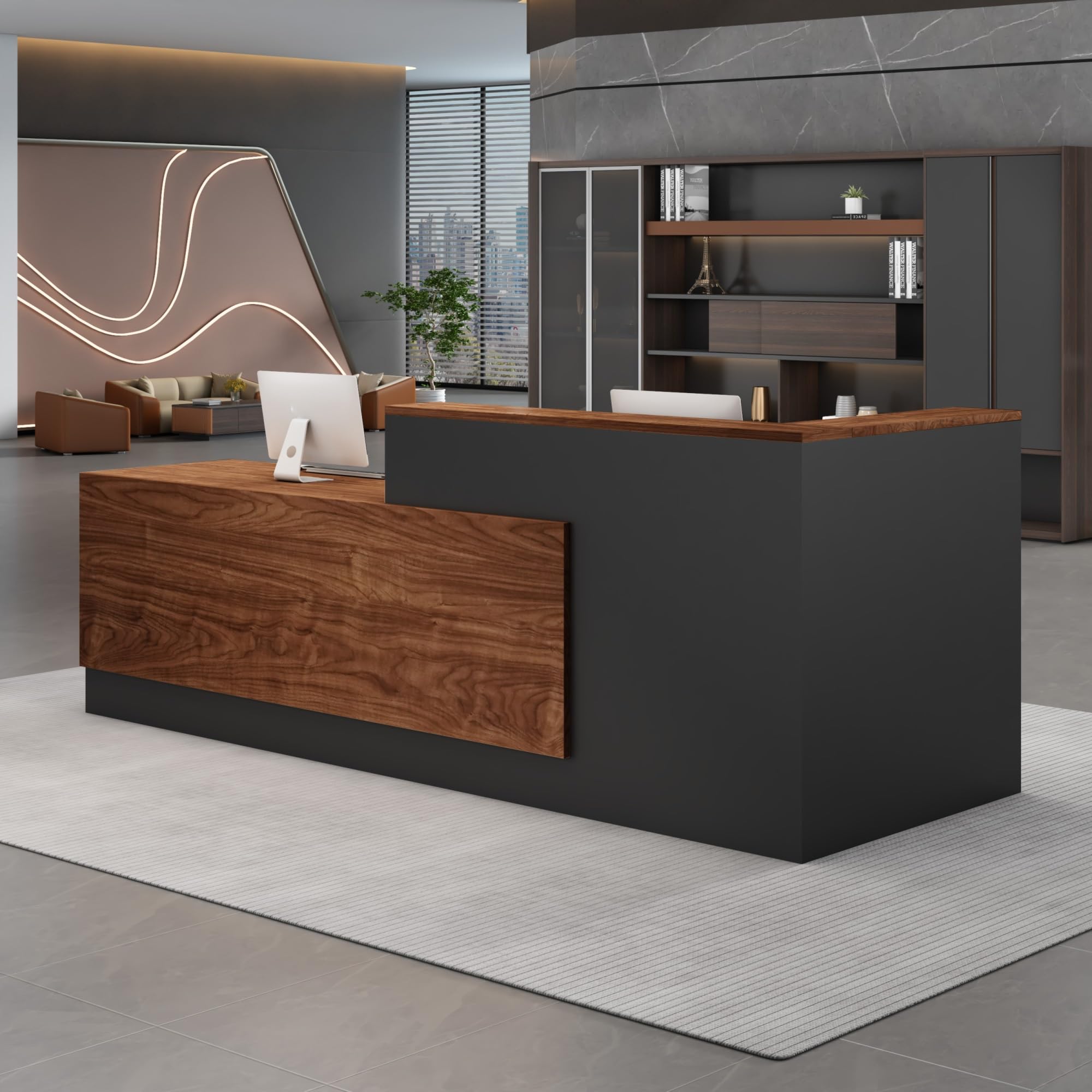 Bancone Reception Moderno per Estetica e Negozi – Banco Cassa Multifunzionale per Ufficio, Saloni, Registratori di Cassa o Reception (Senza Sedie)(Left C,200x60cm)