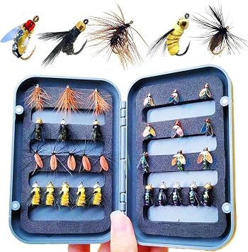 29Pcs/Box Fly Fishing Flies Kit Handmade Fly Fishing Gear with Dry/Wet Flies, Streamers, Fly Assortment Trout Bass Fishing with Fly Box