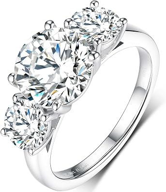 boya Moissanite Engagement Rings for Women, 18K White Gold Plated 925 Sterling Silver Three Stone engagement Rings