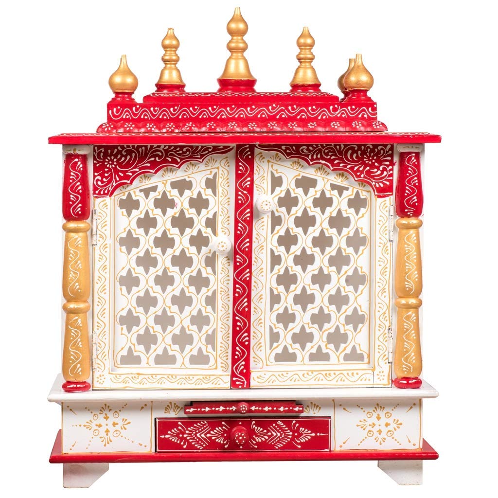 Temple en bois Pooja Mandir multicolore suspendu Rajasthani