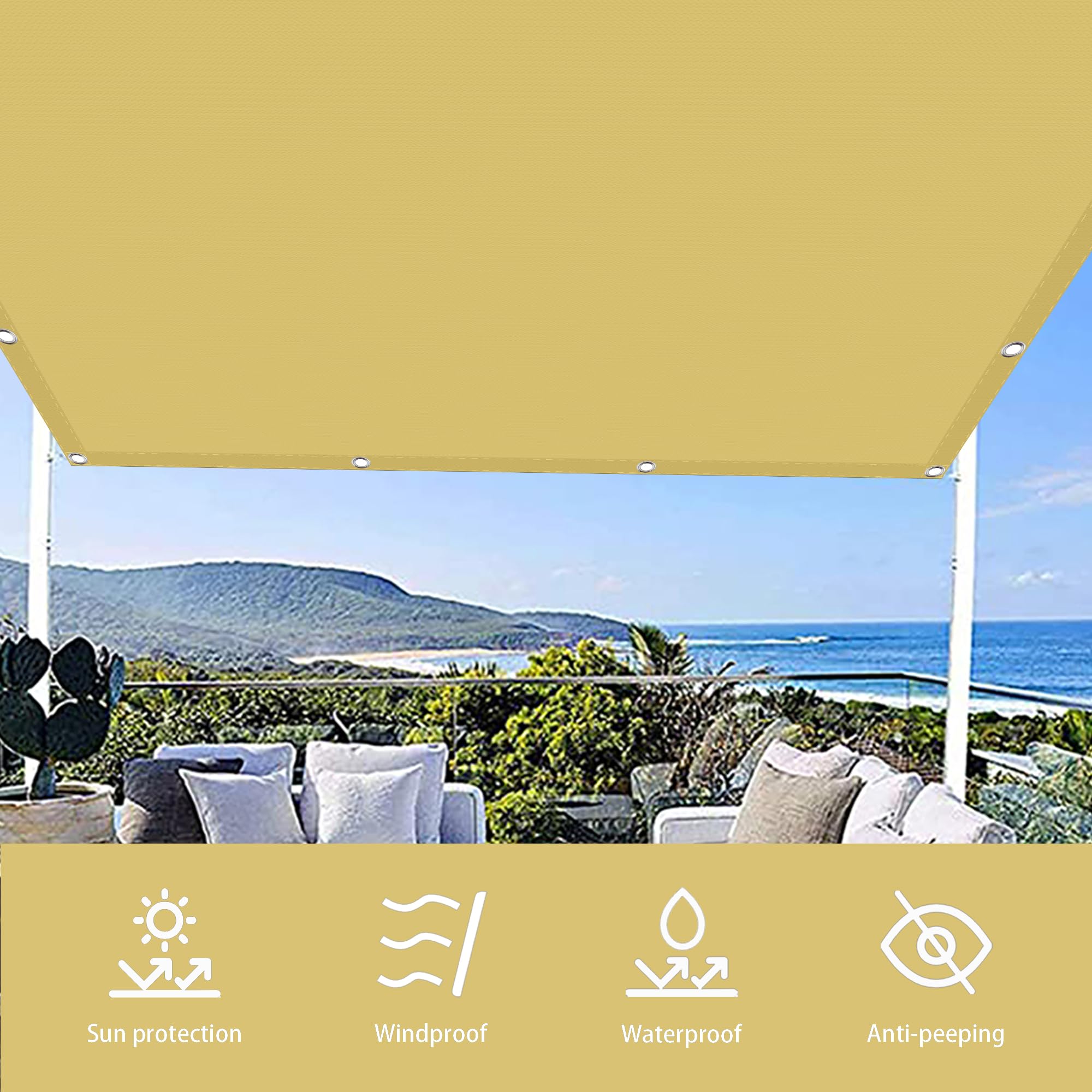 Tenda da Sole ad anelli per Esterno a Caduta, resistente alle Intemperie per Porta Balcone Veranda Righe Giallo 280x300 | Leroy Merlin