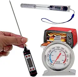 Kit Termômetros Culinários Espeto Agulha Digital + Forno Analógico Aço Inox 300° Líquidos e Sólidos