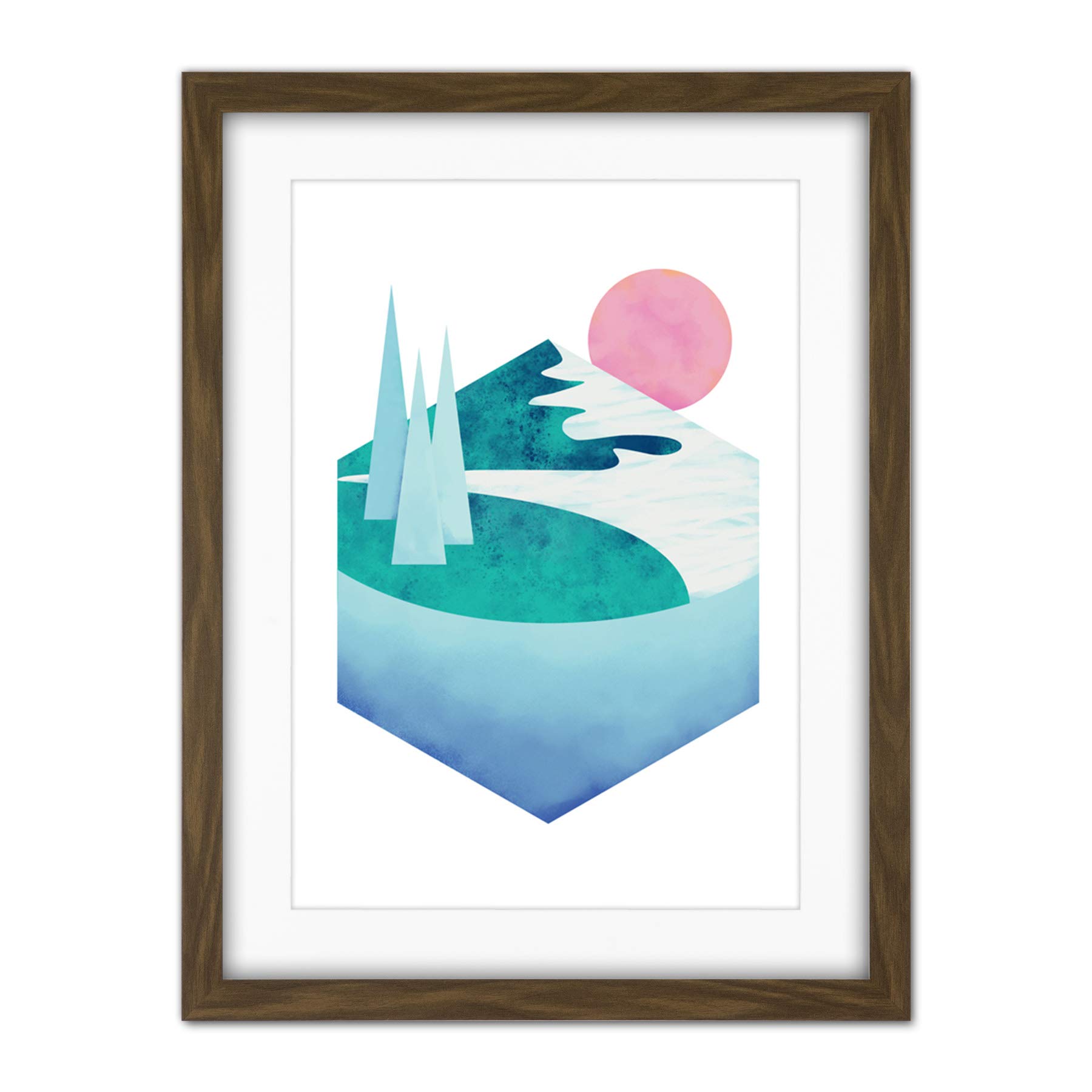 Wee Blue Coo Minimalist Mountains Lake Sunset Artwork Framed Wall Art Print 18X24 Inch