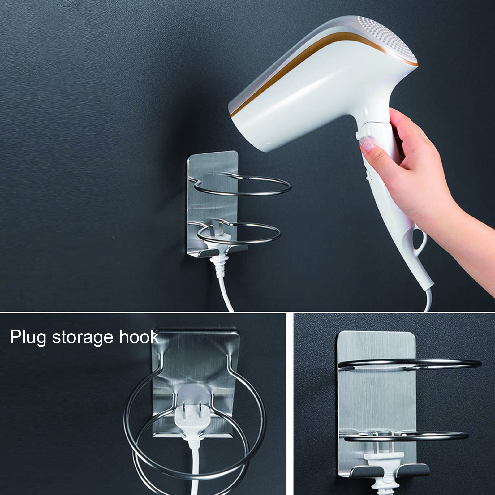 Supporto per asciugacapelli Staffa per mensola a muro Supporto per gancio per piastra Organizzatore Stoccaggio per colpi con spina Rack di stoccaggio per bagno Porta asciugacapelli professionale in