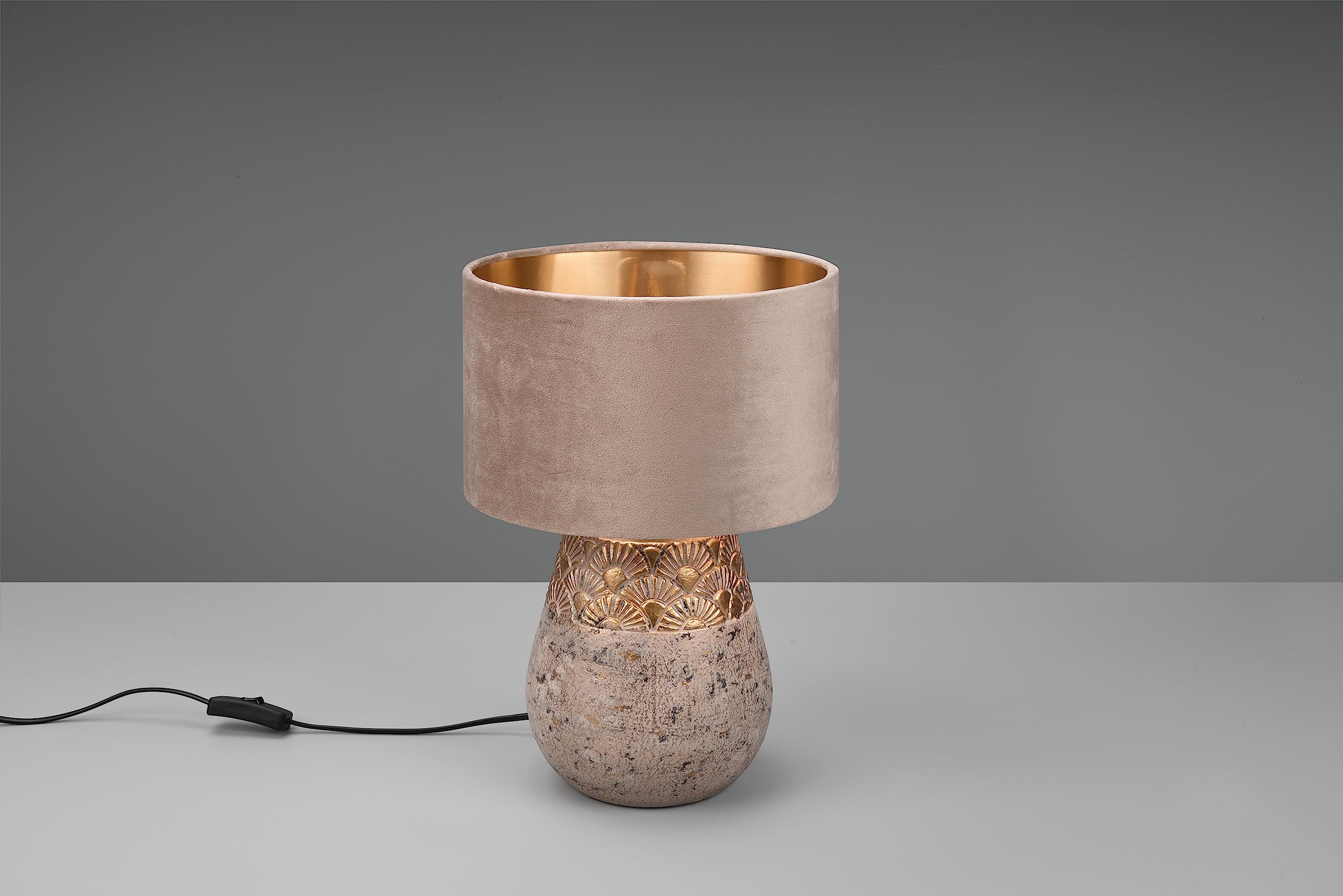 Reality, Lampada tavolo, Kiran 1xE27, max.60,0 W Tessuto, Beige, Finitura: Ceramica, Grigio Ø:26,0cm, A:38,0cm Interruttore su cavo,IP20,Senza illuminante