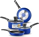 SereneLife 6 Piece Pots & Pans Set - Non-Stick Coating Inside, Includes: 2 Sauce Pots with Lids, Small 8" Fry Pan, Medium 10" Fry Pan, Black