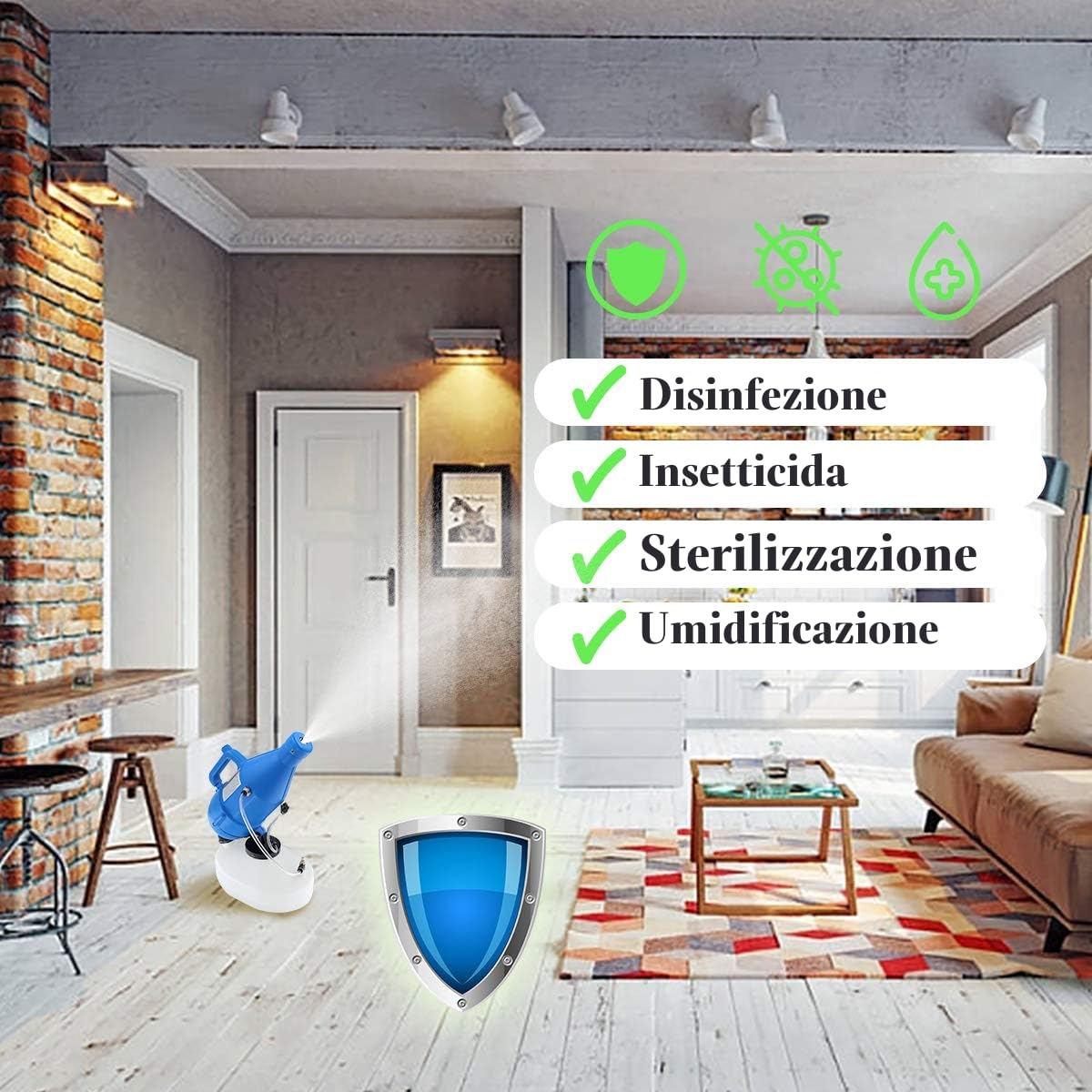 4.5L Spruzzatore Elettrico Portatile,1400W ULV Disinfezione Nebulizzatore Fogger Macchina 8-10m Spruzzatura Sistanza per Ospedali Hotel Scuola Giardino