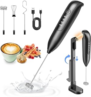 Dynooper Rechargeable 3-in-1 Electric Milk Frother Handheld - LED Display, 3 Speeds up to 13K RPM, Stainless Steel Whisks for Lattes, Coffee, Matcha - Onyx Black