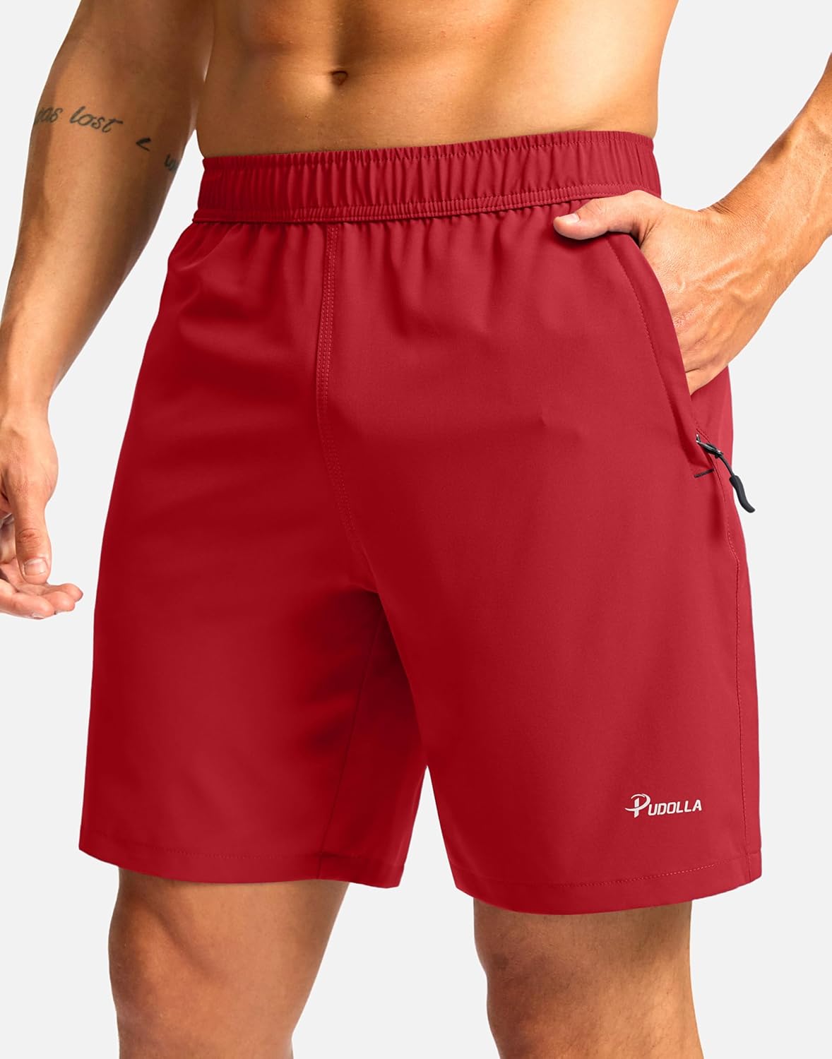 Pudolla Men's Athletic Hiking Shorts Lightweight Workout Gym Shorts for Men Outdoor Casual Travel with 3 Zipper Pockets