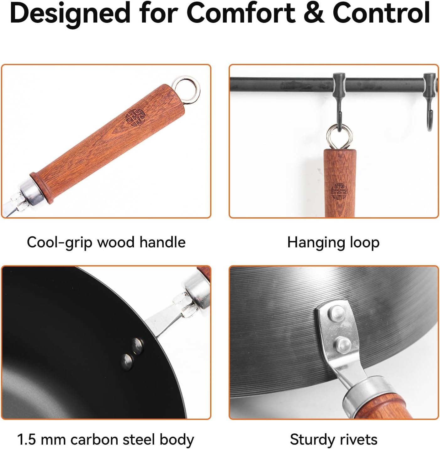 WANGYUANJI Small Carbon Steel Wok with Glass Lid (10.24"), 10 Inch Compact Stir Fry Pan for One Person, Thickened Deep Iron Skillet for Induction & Electric Stove, Flat Bottom Nitrided Wok, Black - Image 7