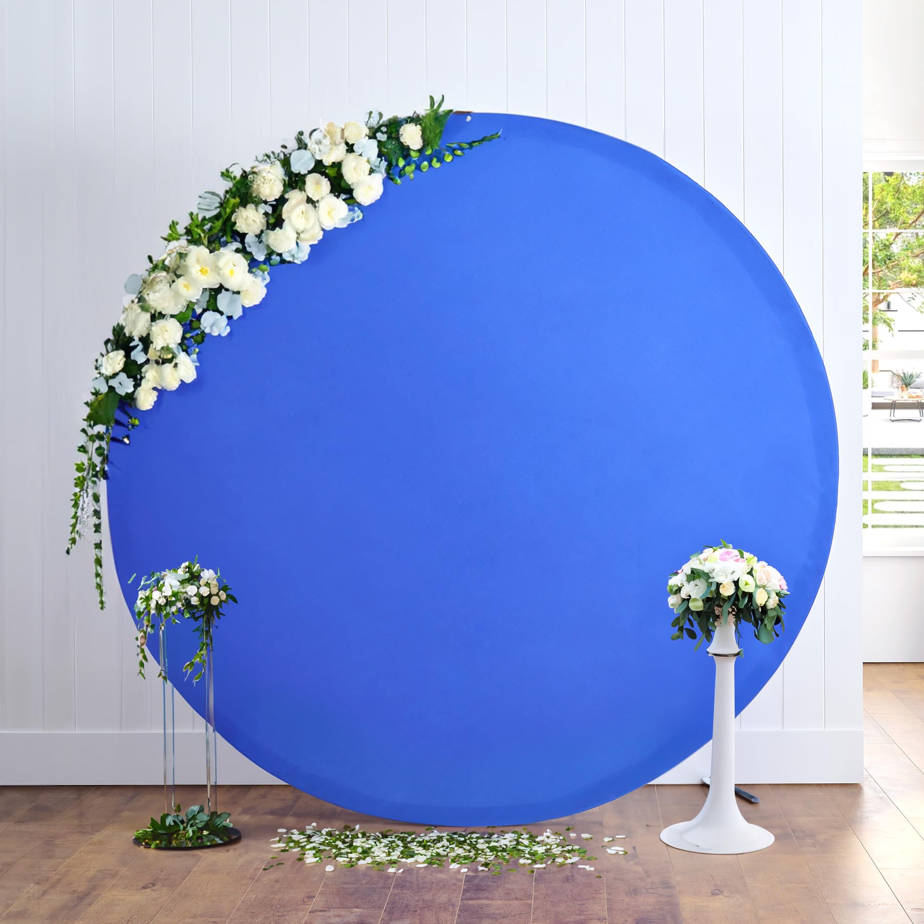6.5FT Royal Blue Round Backdrop Cover Wrinkle Resistant Blue Circle Background Round Photography Backdrop for Wedding, Birthday, Baby Shower Decorations