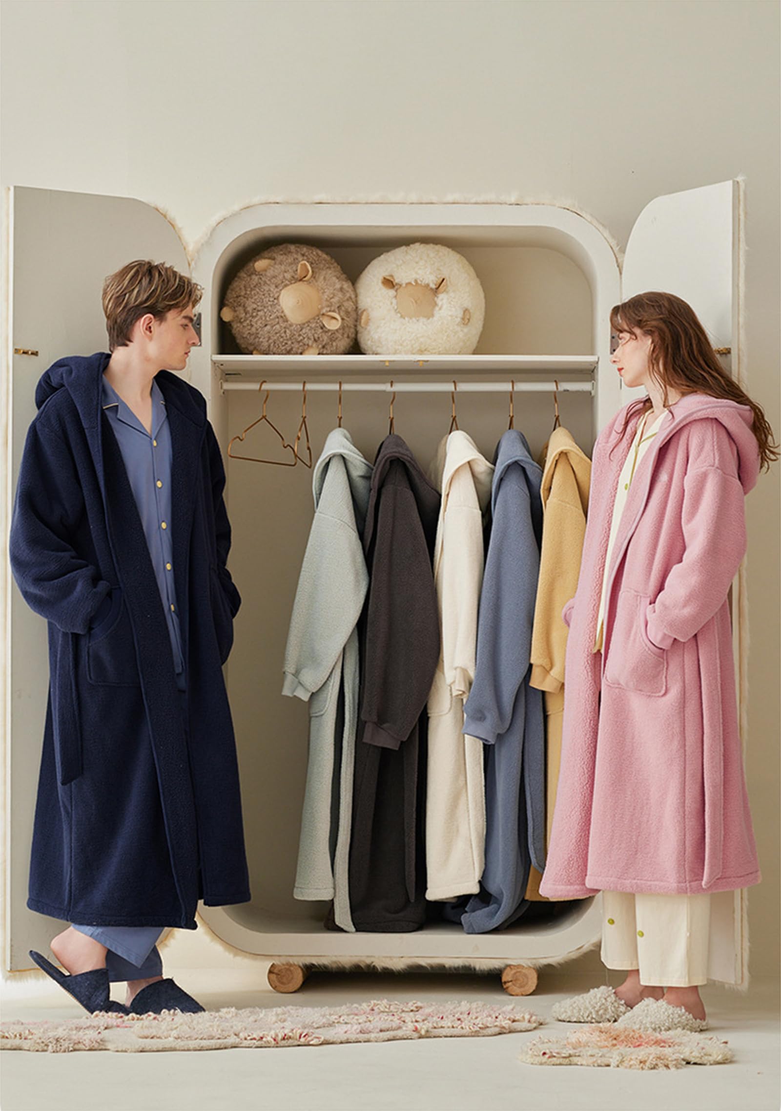 Mens con Capucha de Lana, Ultra Suave Mens Robe, Plush con Capucha Robe para Hombres con cinturón y 2 Bolsillos M-5XL