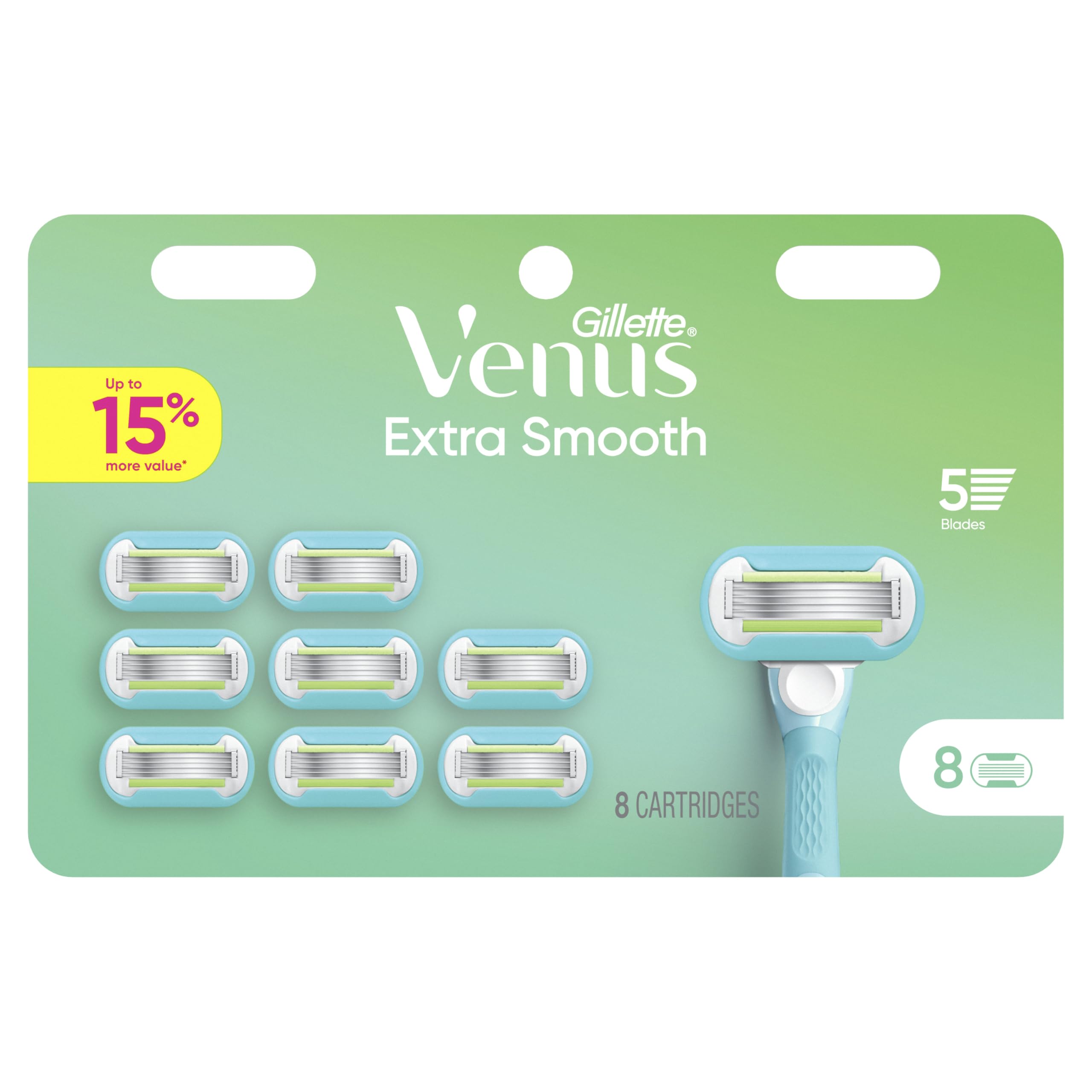 Gillette Venus Extra Smooth Women's Razor Blade Refills, 5-Blade, 8 Count