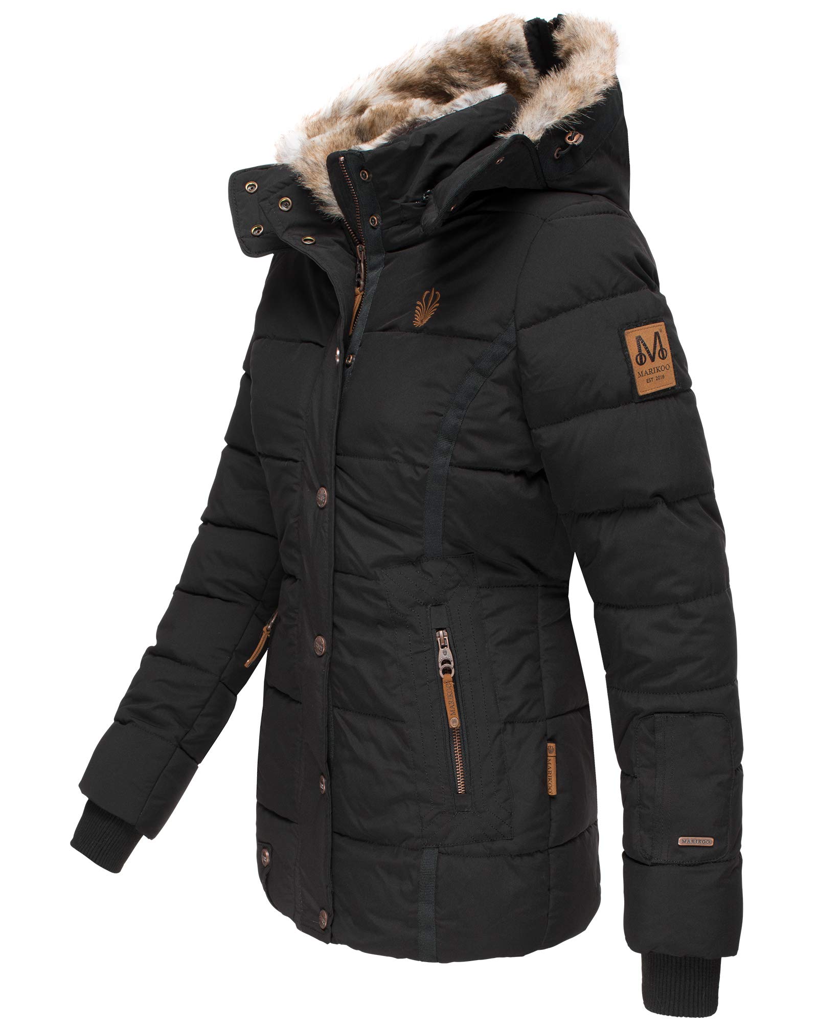 MARIKOO Damen Winter Jacke Stepp Parka Mantel Kunstfell warm gefüttert Nekoo XS-XXL