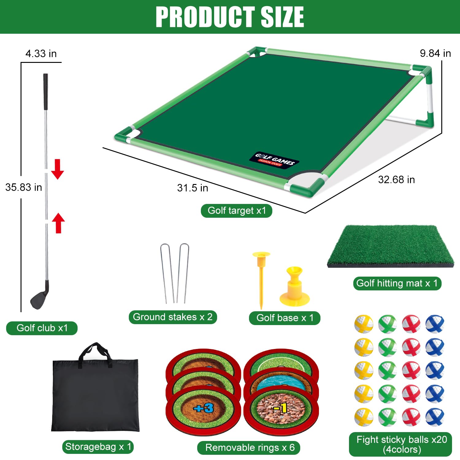 Mostop Juego de golf – Juego de juego de golf – Juego de cornhole para patio trasero, incluye alfombrilla de putting Mat, 20 bolas adhesivas, 6 orificios cubiertas, bolsa de transporte, juegos de golf