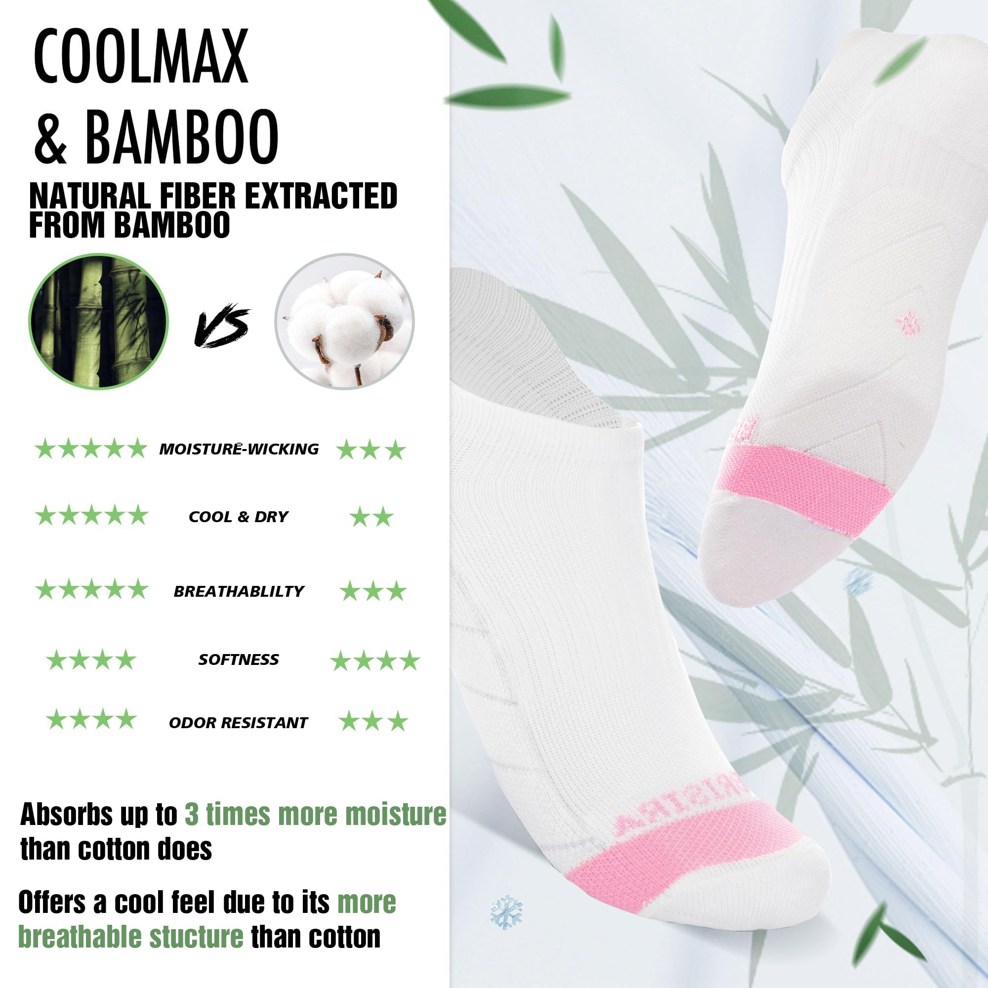 BRISIRA Coolmax Bamboo Viscose Women Compression Running Socks 3 Pairs Low Cut Ankle Athletic Anti Odor&Blister Cushioned