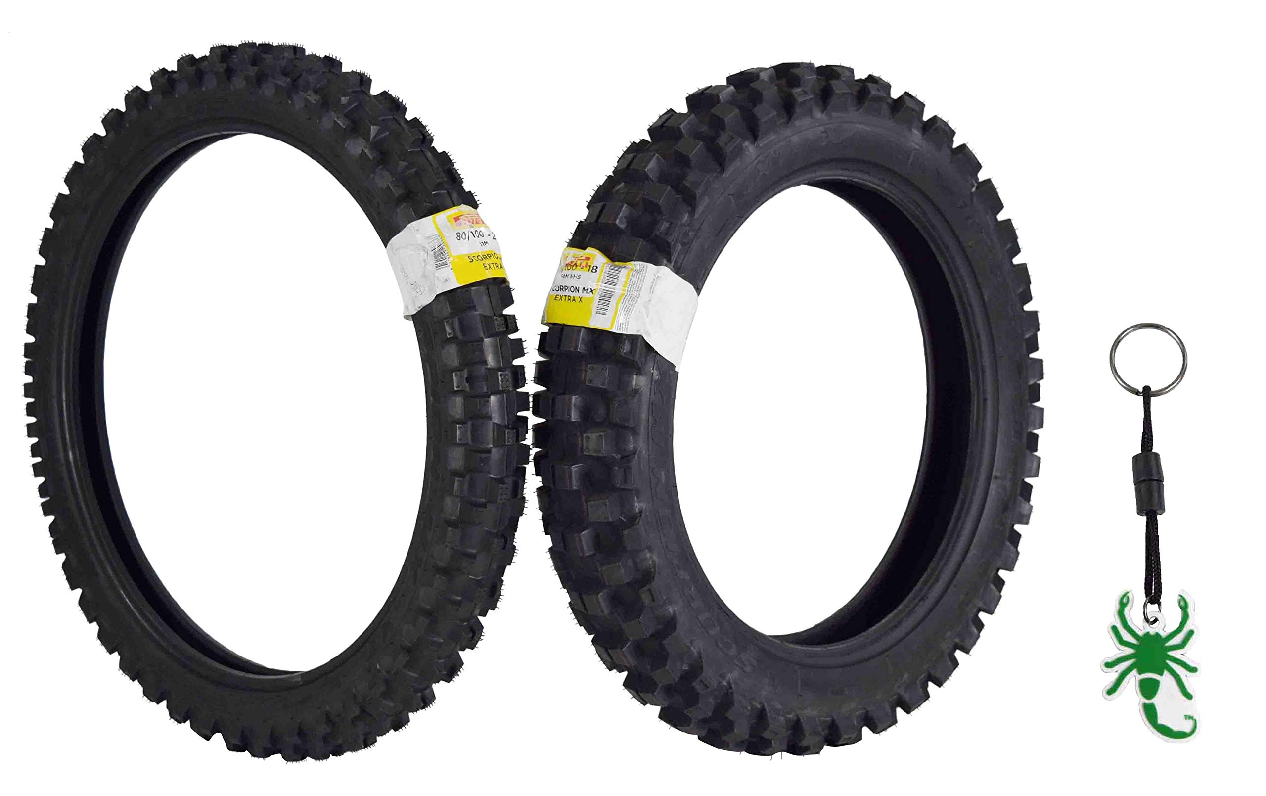 Pirelli Scorpion MX32 Extra X Dirt Bike Front and Rear Motocross Tires Set with Keychain (80/100-21 F 110/100-18 R)