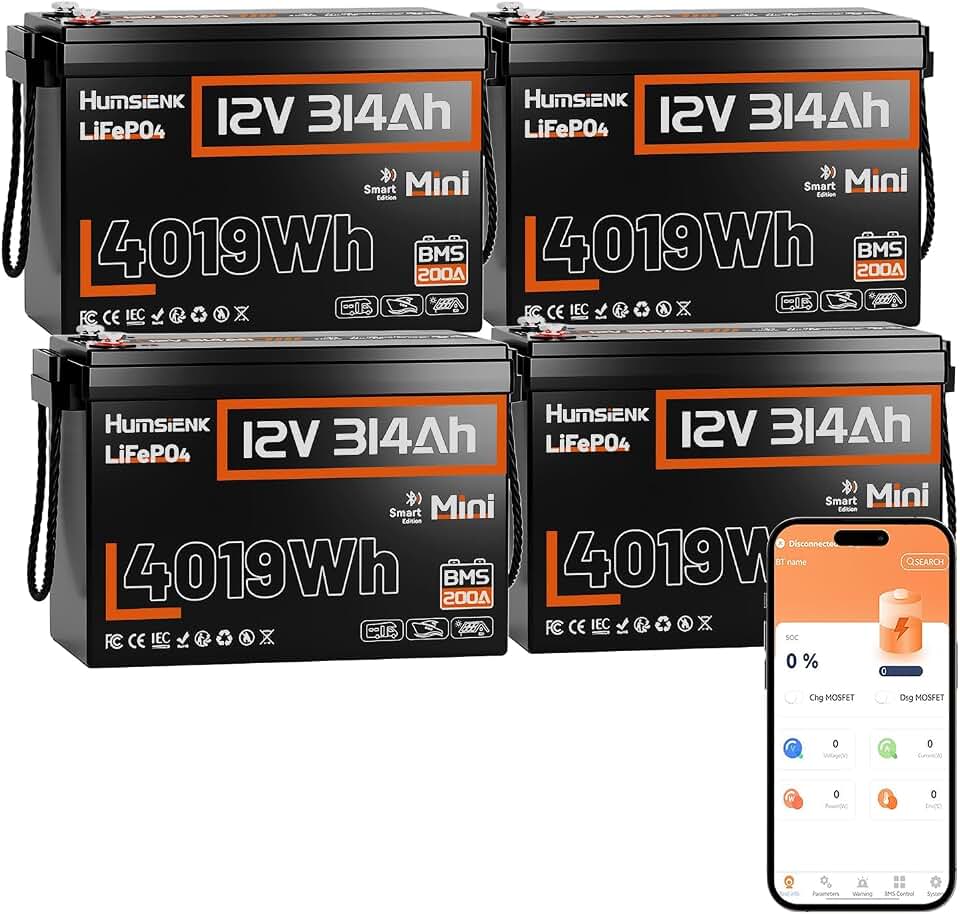 HumsiENK 4Pack 12V 300Ah (314Ah) Battery LiFePO4 Lithium Max. 4019Wh Energy