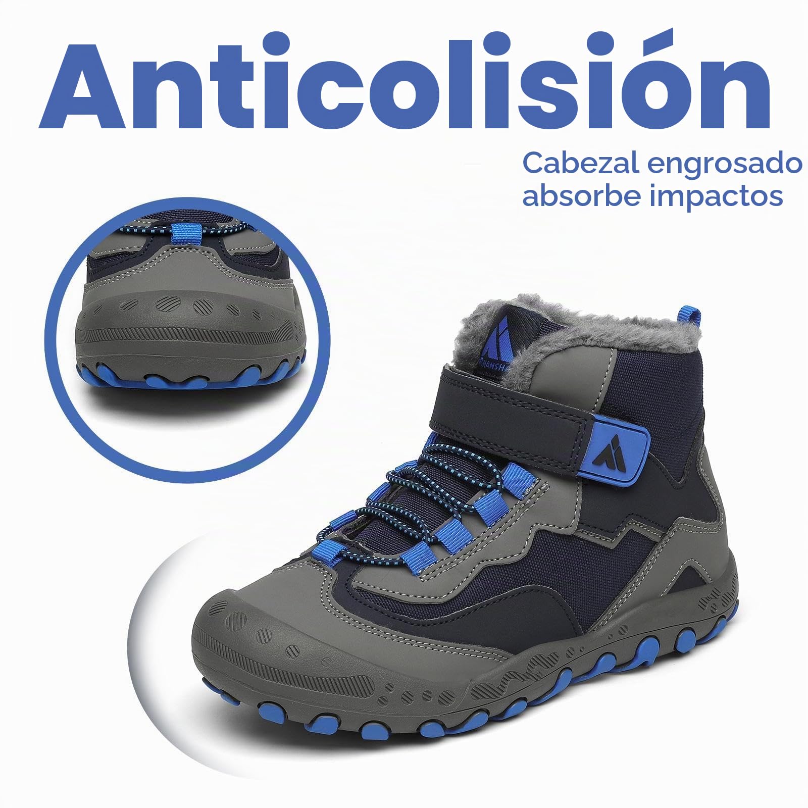 Mishansha Botas de Nieve Niño Botas Antideslizantes, Azul 25 | Forro cálido, cierre de autollenado, puntera reforzada, suela con dibujo, colegio, paseos, nieve