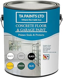 T A Paints Ltd 5L Heavy Duty Concrete Floor & Garage Paint 3 in 1 Quick Drying Primer Sealer Protects Indoor Outdoor Exterior Use Packaging may vary (Semi Gloss Grey)
