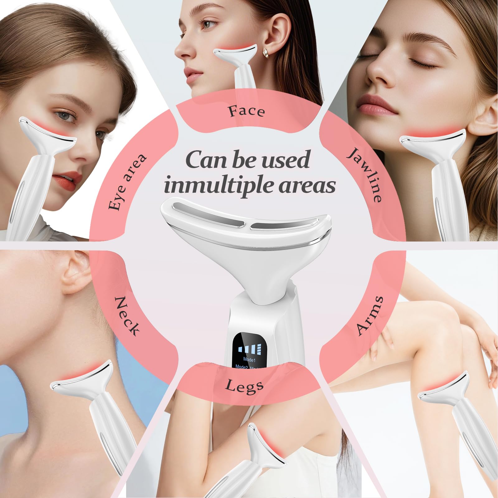 Gesichtsmassagegerät Gegen Falten EMS Gerät Hals Massager, Face Beauty Device mit Lifting Effekt & Anti Aging, 3 Modi, 7 Farben LED Licht wiederaufladbar