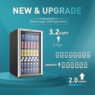 EUHOMY Beverage Refrigerator Cooler, 125 Can Mini Fridge with Glass Door for Soda Beer or Wine, Beverage Cooler for Home, Office, Bar with Adjustable Removable Shelves, Silver