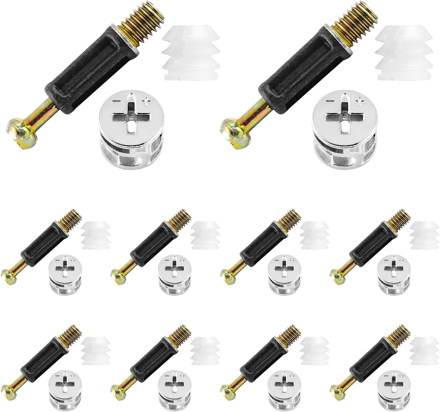 BokWin 10 Set 35mm Cam Lock Screws for Furniture,3 in 1 Cam Lock Fasteners,Cam Fitting with Dowel and Pre-Inserted Nut for Cabinet Drawer Connecting