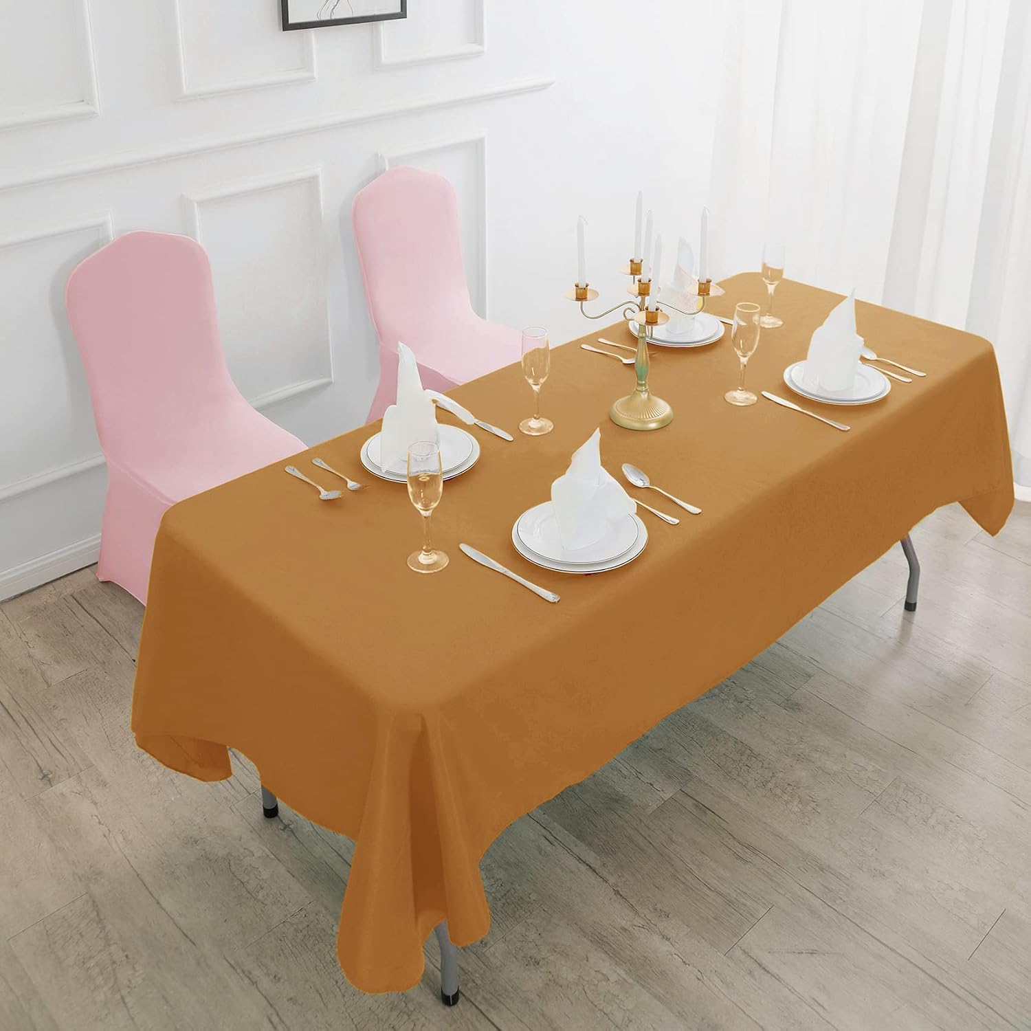 Bailarina 90x156 Gold Tablecloth - Stain and Wrinkle Resistant Washable Polyester Table Cloth, Decorative Table Cloth for Dining Table, Buffet Parties and Wedding