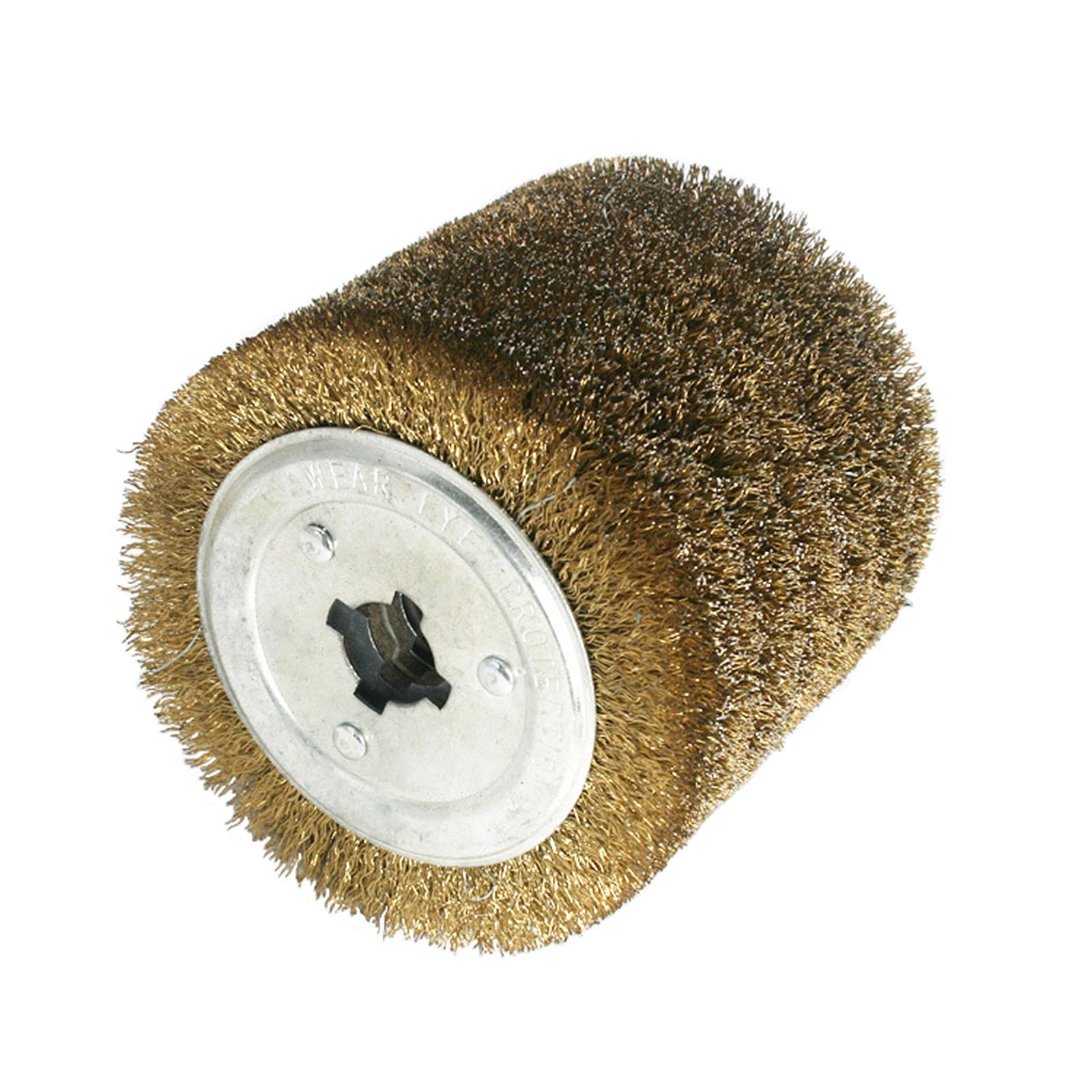 Roskio Drawing Wire Wheel Burnishing Tool for Metal Surface Polishing Grinding Removing Rust-3/4" Quad Keyway(0.3 mm Wire) 4.7" x 4" Copper Plated Yellow Wire Brush Drum Surface Conditioning