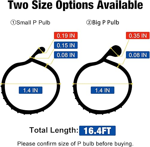 Miniatura 2 de ToLanbbt 16.4FT Garage Door Seals Bottom Rubber 0.19" P Bulb Bottom Weather Seal, Weatherproof Replacement Weather Stripping Compatible with Negro