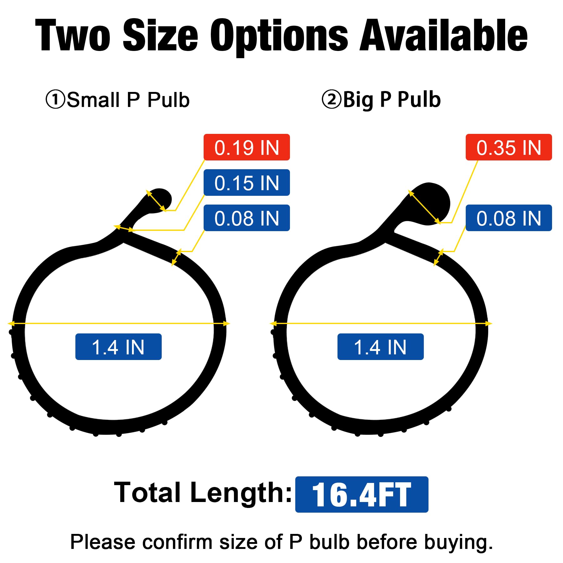 16.4FT Garage Bottom Door Seals P-Bulb for Replacement Overhead Doors, Black (0.19 in Small P Bulb), 16.4 FT - Image 2