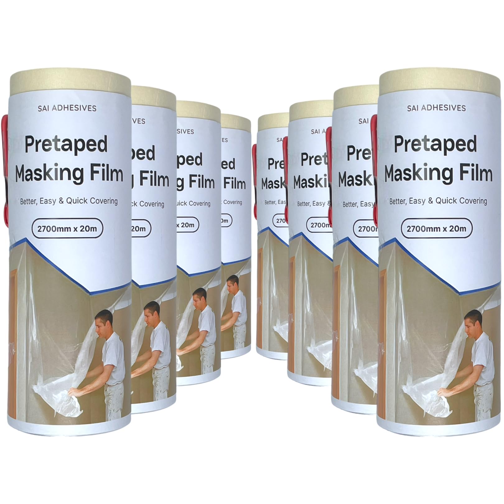 SAI ADHESIVES Pre Taped Masking Film (2700mm x 20m) for Quick Easy Surface Protection Film while Painting Walls, Automotive, Preventing Dust and Scratches. Wide Coverage, Residue Free (Pack of 8) (B0D25ZMNTD) Amazon Price History, Amazon Price Tracker