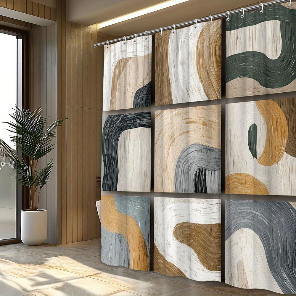 Uiyiui Multicolor-2 Abstract Earthy Tones Patchwork Shower Curtain 37X87in/95X220cm/Wxh Contemporary Modern Art Swirling Fluid Pattern Bathroom Decor Curtain, Polyester Fabric Waterproof With Hooks