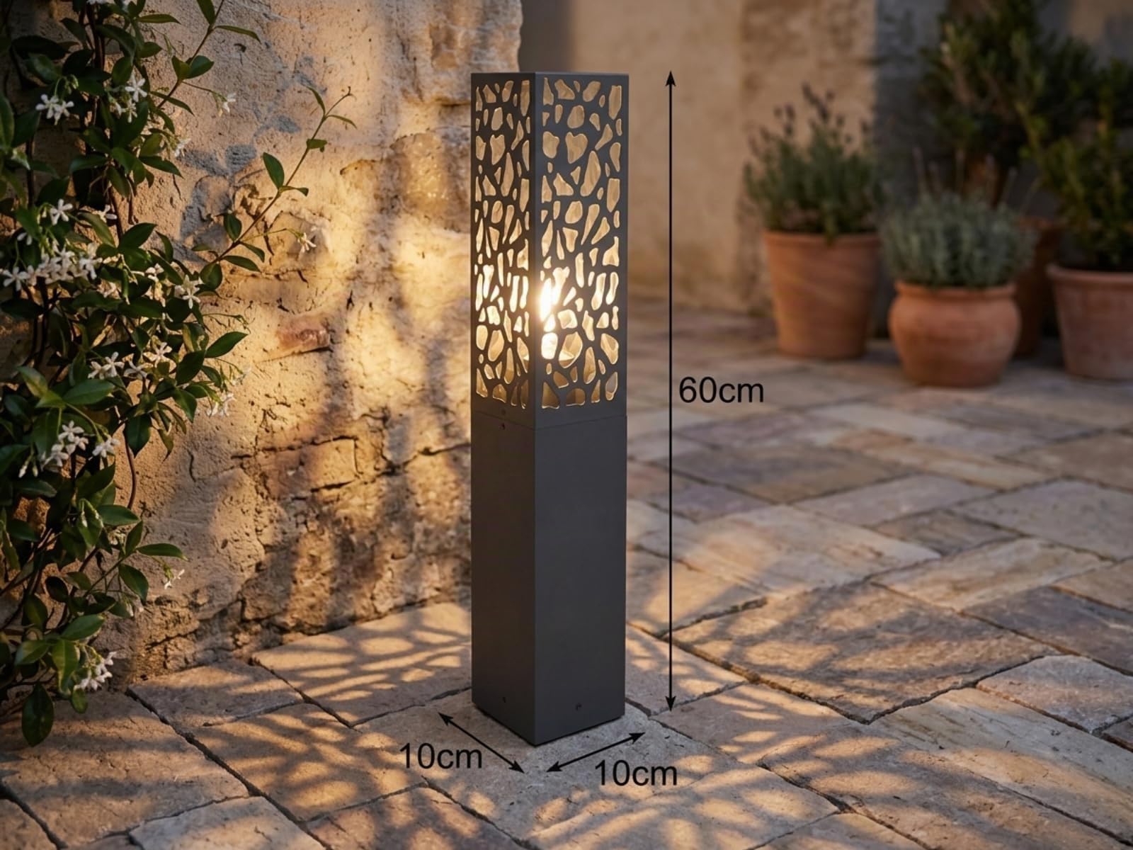 meineWunschleuchte Sockel-Leuchte Anthrazit für Garten Wegbeleuchtung | Höhe 60cm, mit E27 LED, Edelstahl, moderne Wegeleuchte, Schutzklasse IP44, mit besonderer Stanzung